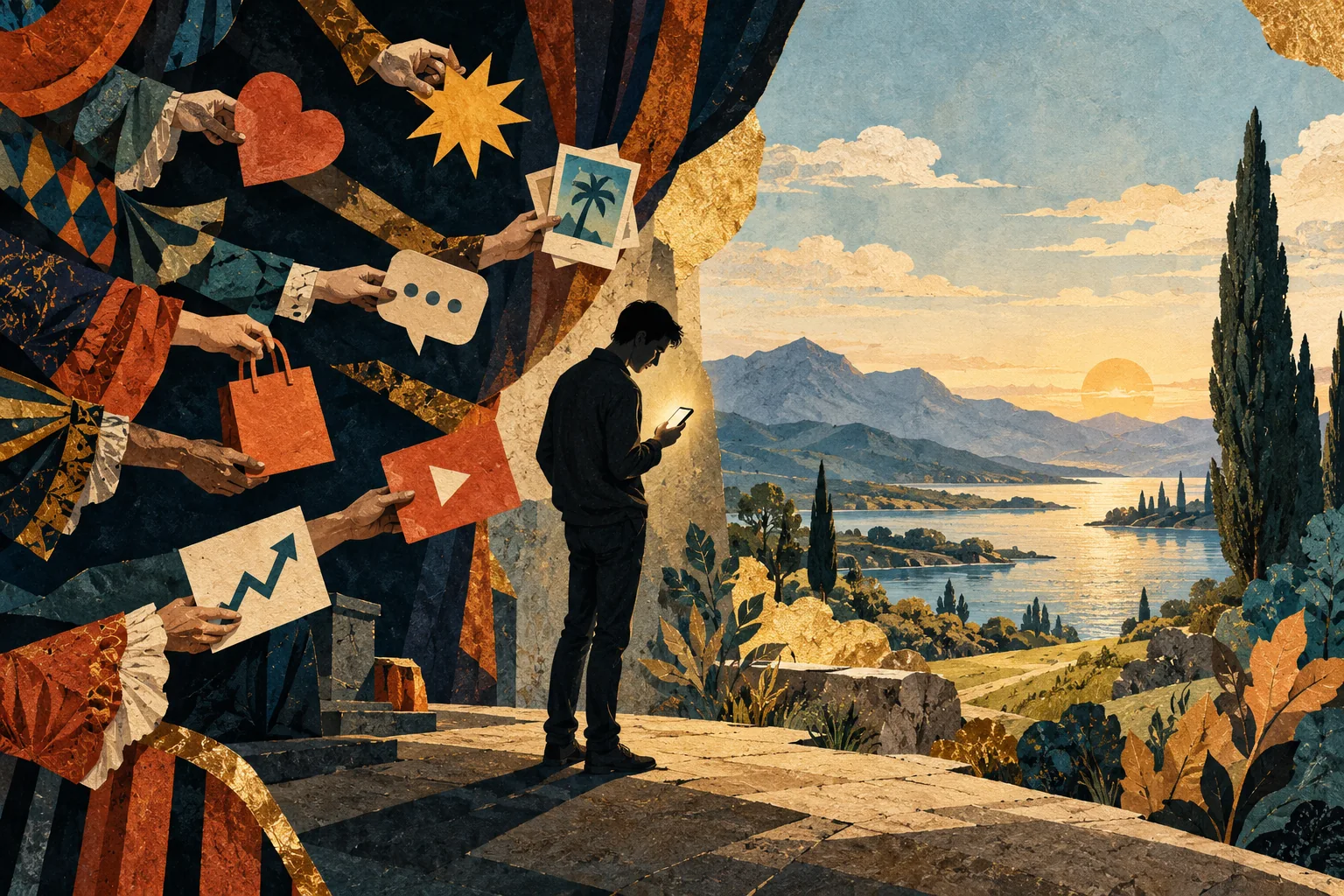 Conceptual editorial illustration for The Attention Market Is Changing You