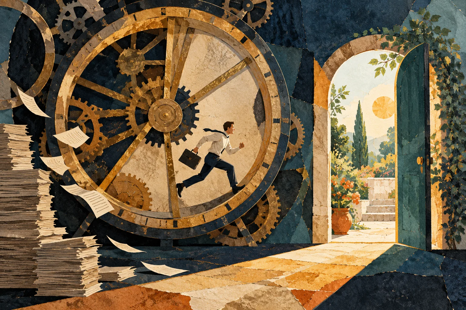 Conceptual editorial illustration for The Productivity Paradox of Doing More